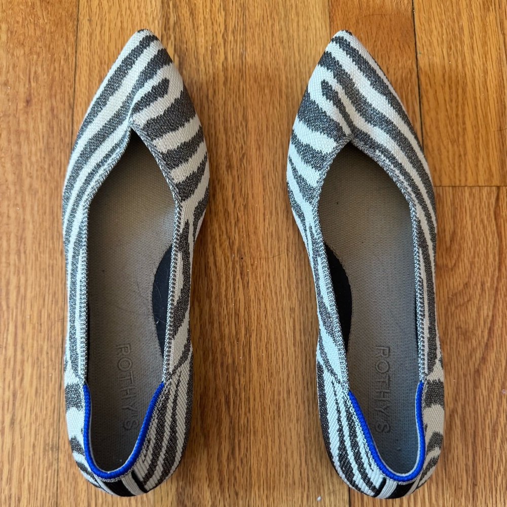 Rothy's Black and White Zebra Flats — brand new, never worn (no box)